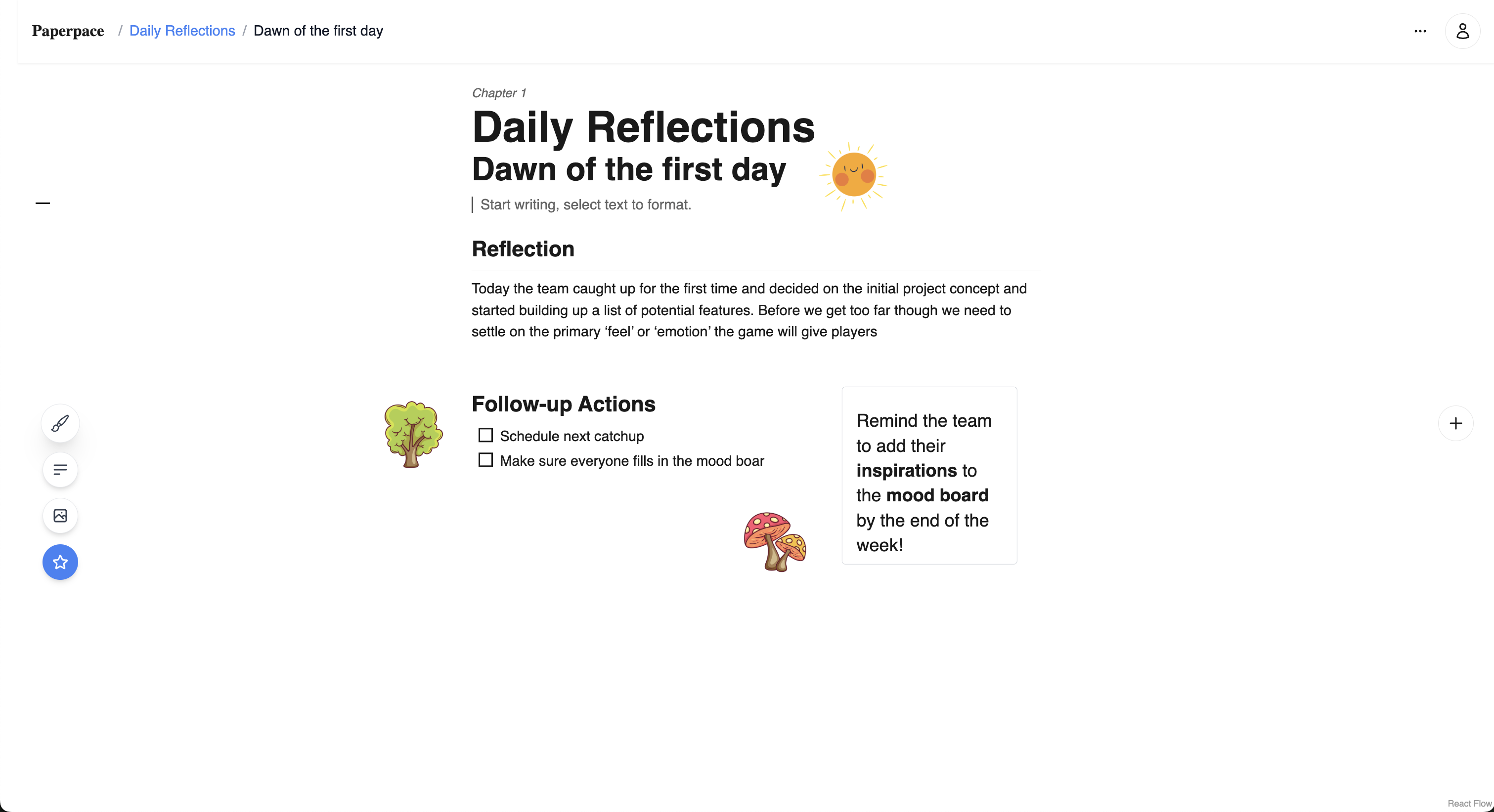 Journal with canvas integration showing visual thinking and long-form writing